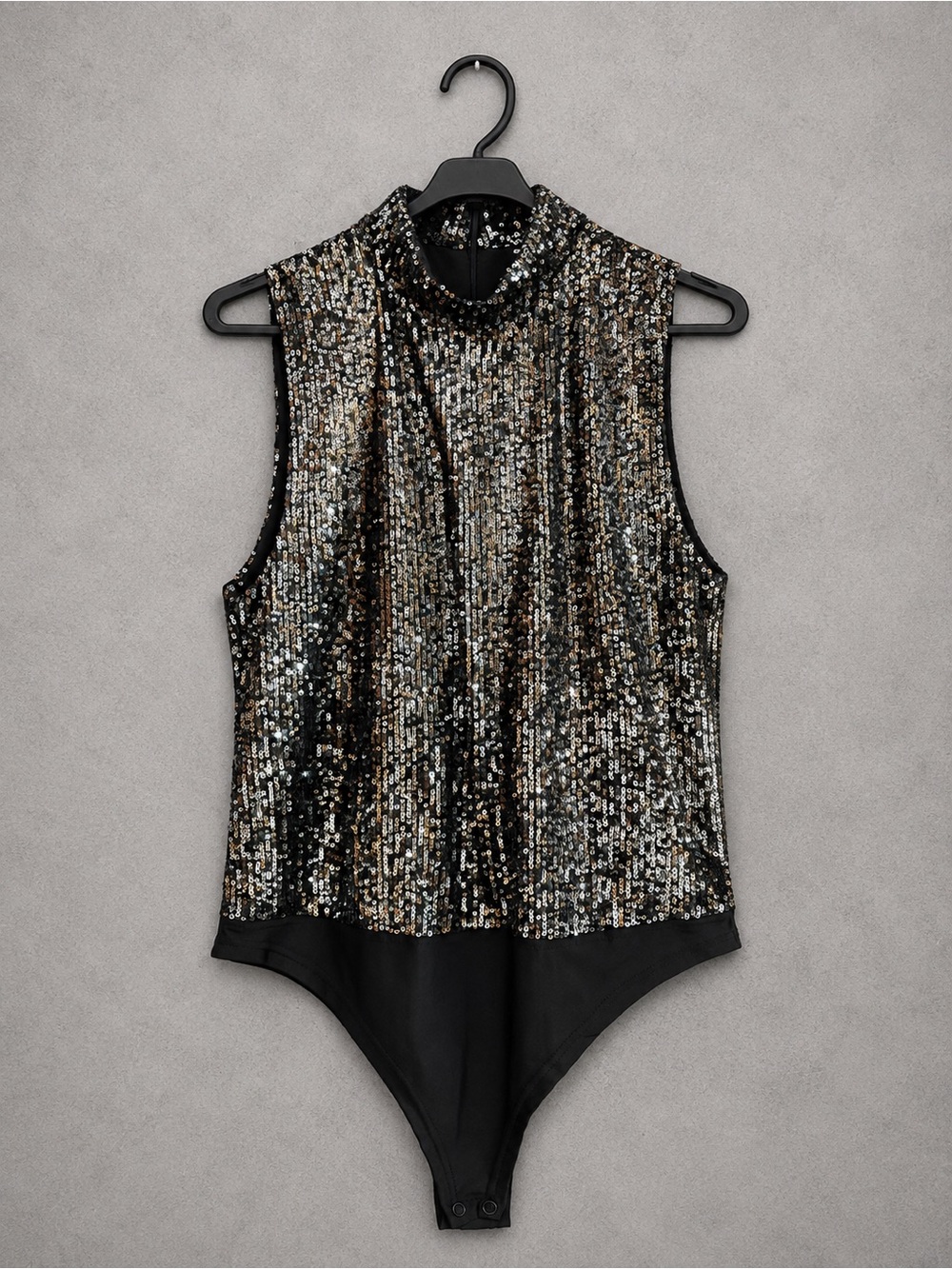 BB Dakota Steve Madden Sequin Bodysuit Women’s L Black Metallic NWT